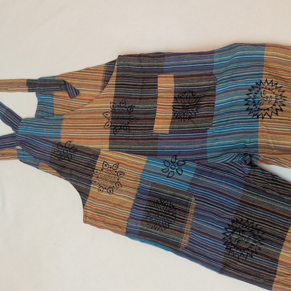 Himalaya Handmade Hippie Style Colorful Patchwork Overalls w/ Stamped Patterns - Picture 6 of 7